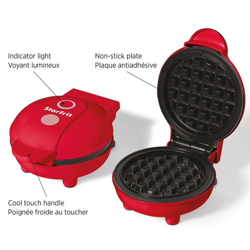 Starfrit Starfrit 024725-006-0000 4-In. Electric Mini Waffle Maker, Red Small Kitchen Appliance, Regular Sized  - Image 2