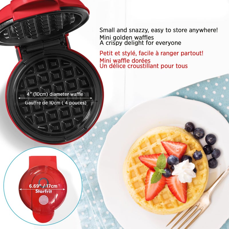 Starfrit Starfrit 024725-006-0000 4-In. Electric Mini Waffle Maker, Red Small Kitchen Appliance, Regular Sized  - Image 3
