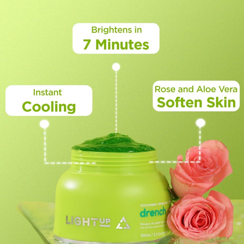 Light Up Drench Hydrating Jelly Mask for Glowing Skin Detanning Brightening Natural Radiance Refreshing Hydrating Chlorophyll Cucumber Spirulina Rosewater Aloe Vera  100 ml Face Pack - Image 3