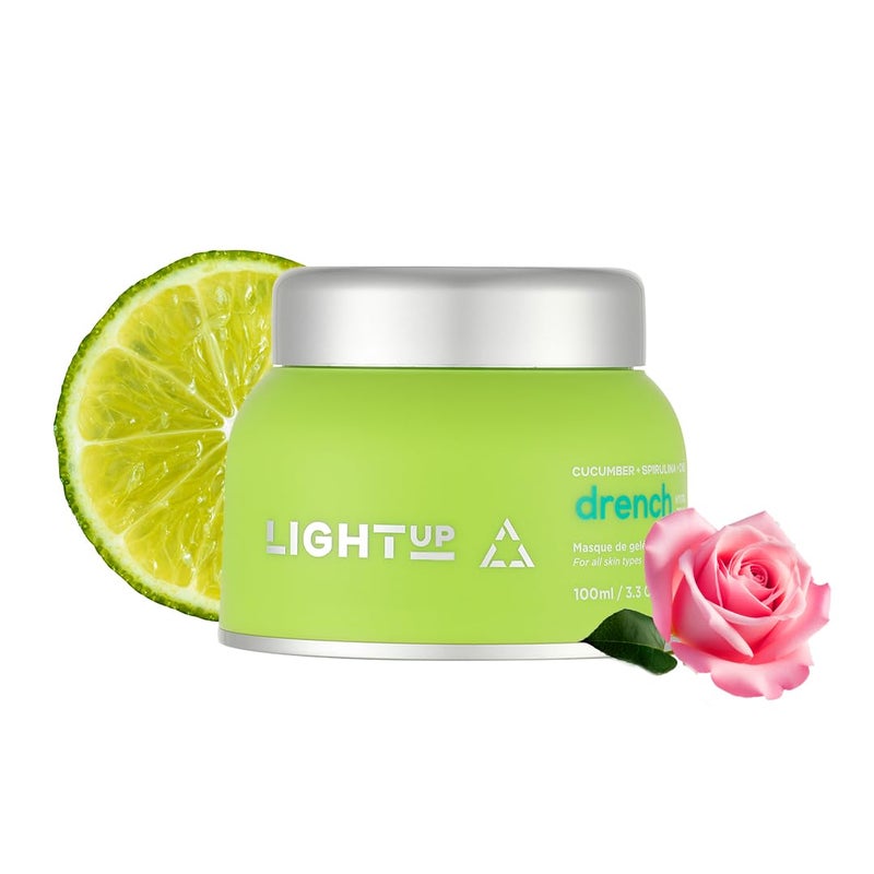 Light Up Drench Hydrating Jelly Mask for Glowing Skin Detanning Brightening Natural Radiance Refreshing Hydrating Chlorophyll Cucumber Spirulina Rosewater Aloe Vera  100 ml Face Pack - Image 1
