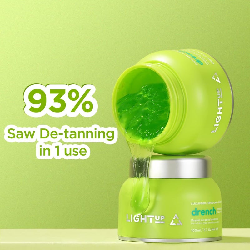 Light Up Drench Hydrating Jelly Mask for Glowing Skin Detanning Brightening Natural Radiance Refreshing Hydrating Chlorophyll Cucumber Spirulina Rosewater Aloe Vera  100 ml Face Pack - Image 2