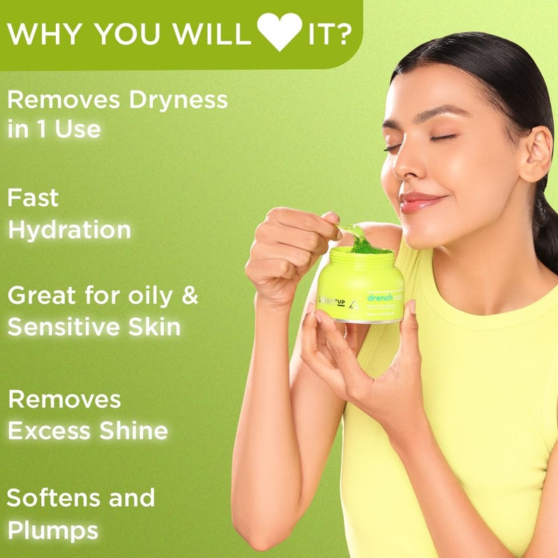 Light Up Drench Hydrating Jelly Mask for Glowing Skin Detanning Brightening Natural Radiance Refreshing Hydrating Chlorophyll Cucumber Spirulina Rosewater Aloe Vera  100 ml Face Pack - Image 4