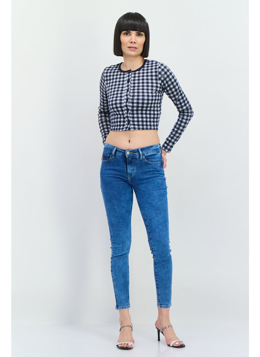 Women Round Neck Long Sleeves Gingham Pattern Blouse, Navy - pzsku/Z1C62A5246F7AA406E7AEZ/45/_/1738074257/1faa5bc2-73b3-42c6-908e-d1ec72a094b6