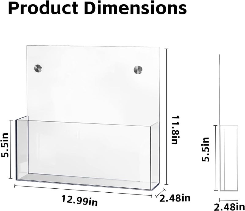 HZE Hanging Wall File Organizer, 2 Pack, Clear Acrylic, Large, Space Saving, Office Wall Mount File Holder with 2 Mounting Options, Mail Holder for Magazine, Mail, Paper, Folders, Document, 12.99x 11.8 In - Image 2