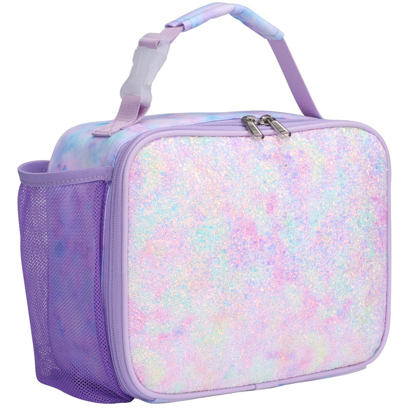 Bagseri Lunch Bag for Girls  Kids Lunch Box for Girls Reusable LeakProof and Insulated Kids Lunch Bag Toddler Lunch Box for Daycare and School Glitter Purple Tiedye Water Bottle Not Included