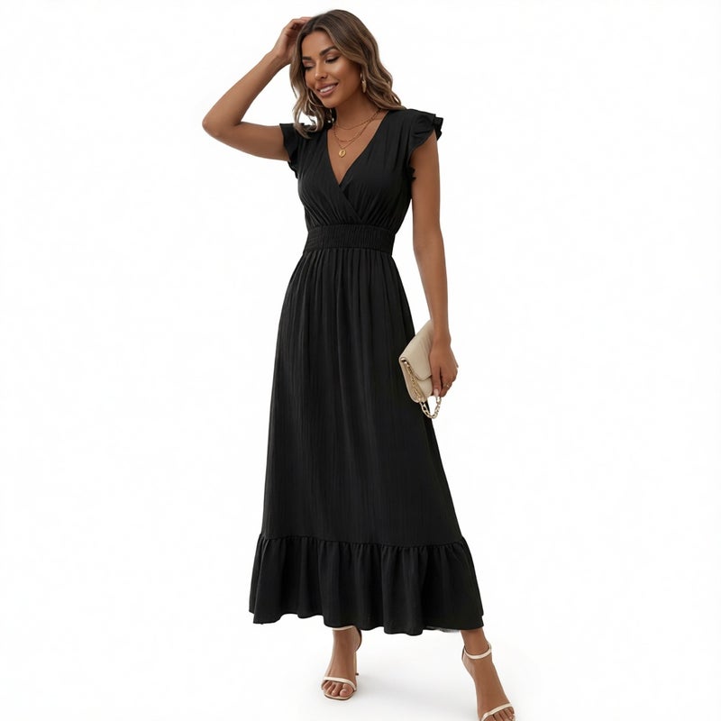 Women's Spring Fashion Solid Color Waist-Tucked Pleated Dress - Image 1