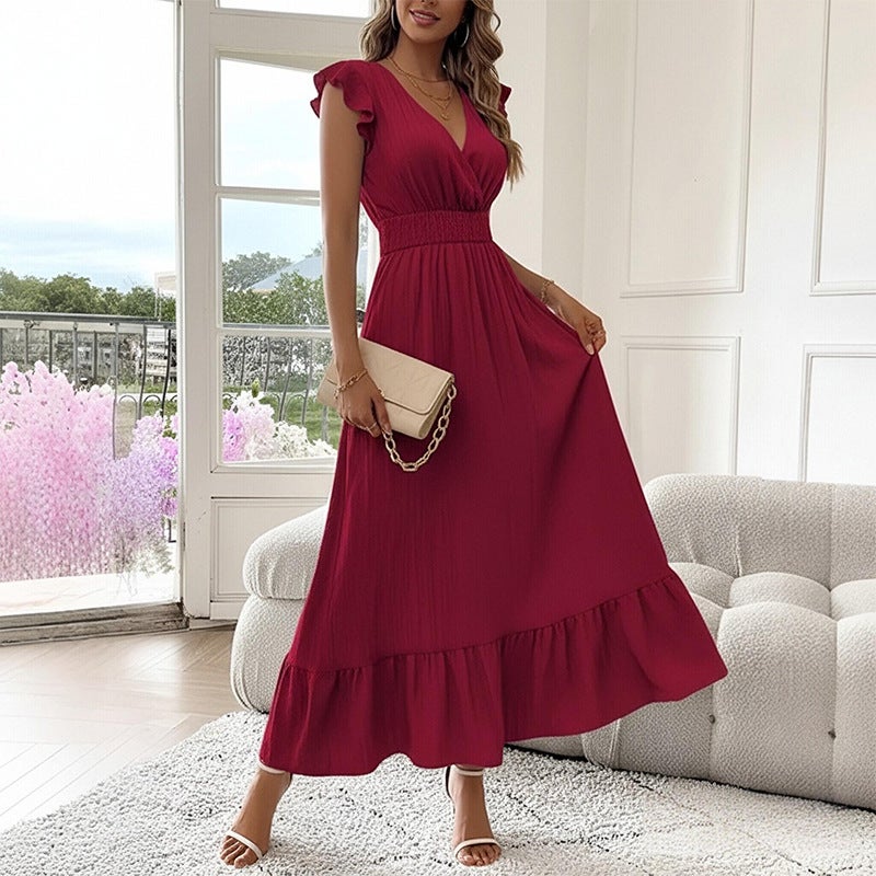 Women's Spring Fashion Solid Color Waist-Tucked Pleated Dress - Image 2