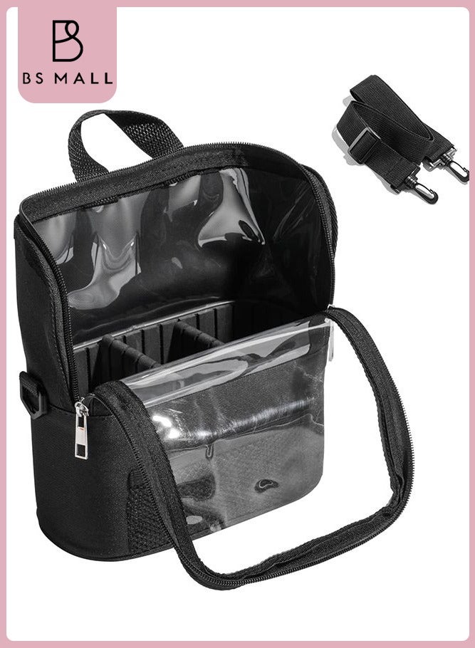 BS Mall Makeup Bag, Transparent PVC Clear Makeup Brush Holder Makeup Tool Organizer Bag, Makeup Brush Bag with Shoulder (Black) - Image 2