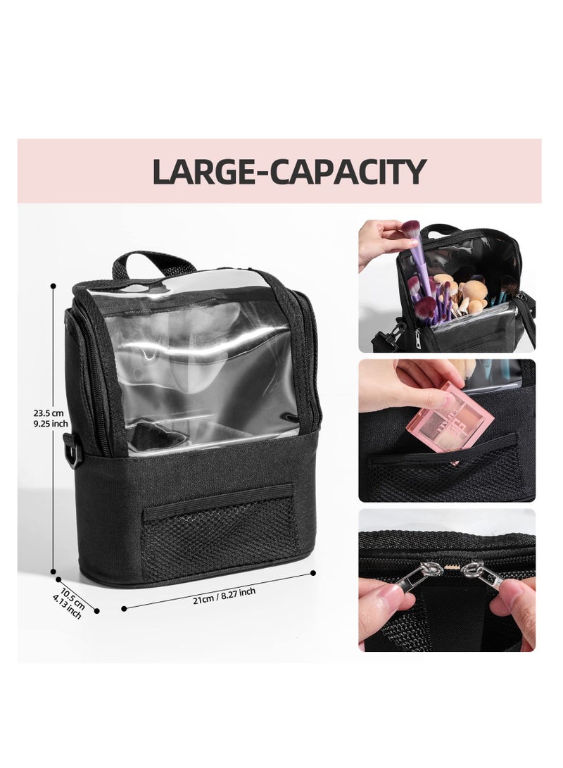 BS Mall Makeup Bag, Transparent PVC Clear Makeup Brush Holder Makeup Tool Organizer Bag, Makeup Brush Bag with Shoulder (Black) - Image 3