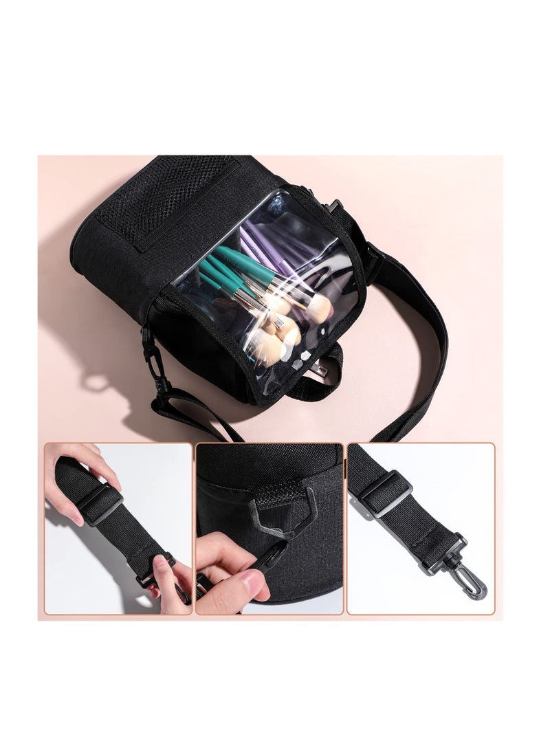 BS Mall Makeup Bag, Transparent PVC Clear Makeup Brush Holder Makeup Tool Organizer Bag, Makeup Brush Bag with Shoulder (Black) - Image 5