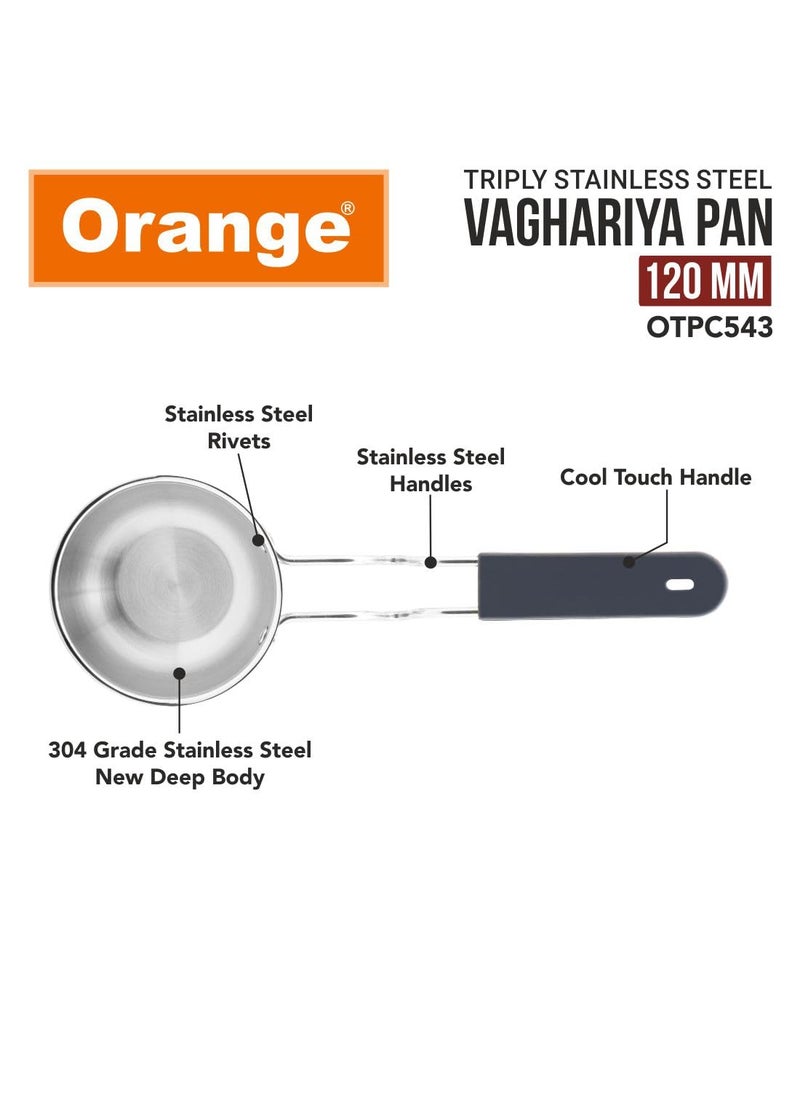 Orange Orange Stainless Steel Triply Tadka Pan/Vaghariya Pan with Stay Cool Long Silicon Handle for Spice Seasoning, Frying, Heating and Roasting|, Silver | Induction Friendly (11CM)  - Image 5