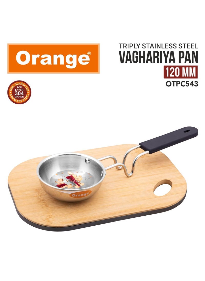 Orange Orange Stainless Steel Triply Tadka Pan/Vaghariya Pan with Stay Cool Long Silicon Handle for Spice Seasoning, Frying, Heating and Roasting|, Silver | Induction Friendly (11CM)  - Image 2