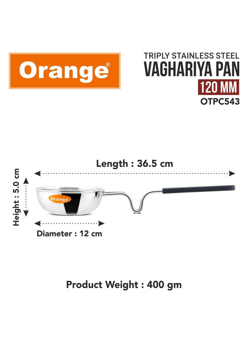 Orange Orange Stainless Steel Triply Tadka Pan/Vaghariya Pan with Stay Cool Long Silicon Handle for Spice Seasoning, Frying, Heating and Roasting|, Silver | Induction Friendly (11CM)  - Image 4