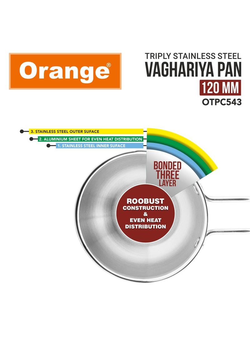 Orange Orange Stainless Steel Triply Tadka Pan/Vaghariya Pan with Stay Cool Long Silicon Handle for Spice Seasoning, Frying, Heating and Roasting|, Silver | Induction Friendly (11CM)  - Image 3