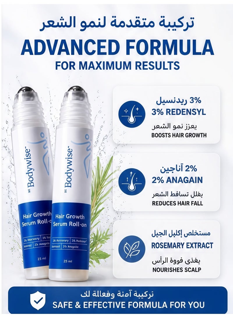 Bodywise 3% Redensyl & Rosemary Hair Growth Serum (Roll-on) | Single Bottle | 2% Anagain (2-pack) - Image 3