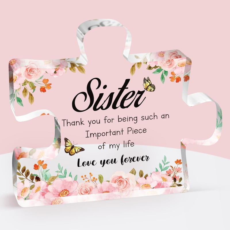 Buioata Sister Gifts - Engraved Acrylic Block Puzzle Plaque Decorations 3.9 x 3.3 inch - Delicate Christmas, Graduation, Birthday Gift Ideas - Image 1