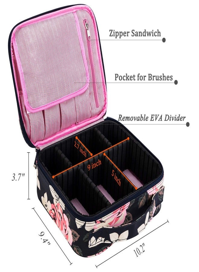 AAGNA Professional Nylon Cosmetic Makeup Kit Storage Organizer Travel Toiletry Bag, Make Up Bag PVC Waterproof Zippered Cosmetic Bag Vanity Bag with Adjustable Compartment (Black Printed) - Image 3