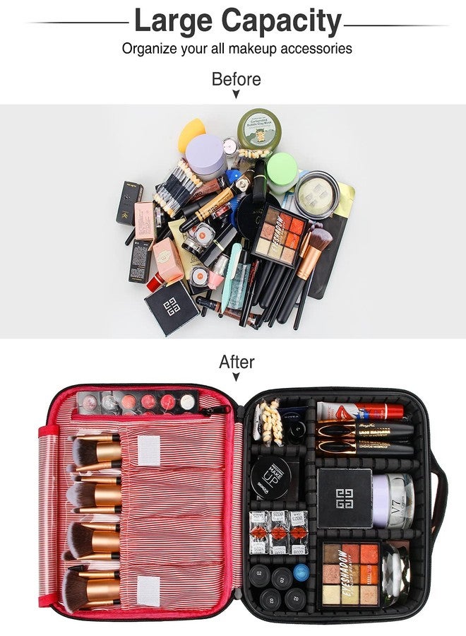 AAGNA Professional Nylon Cosmetic Makeup Kit Storage Organizer Travel Toiletry Bag, Make Up Bag PVC Waterproof Zippered Cosmetic Bag Vanity Bag with Adjustable Compartment (Black Printed) - Image 5