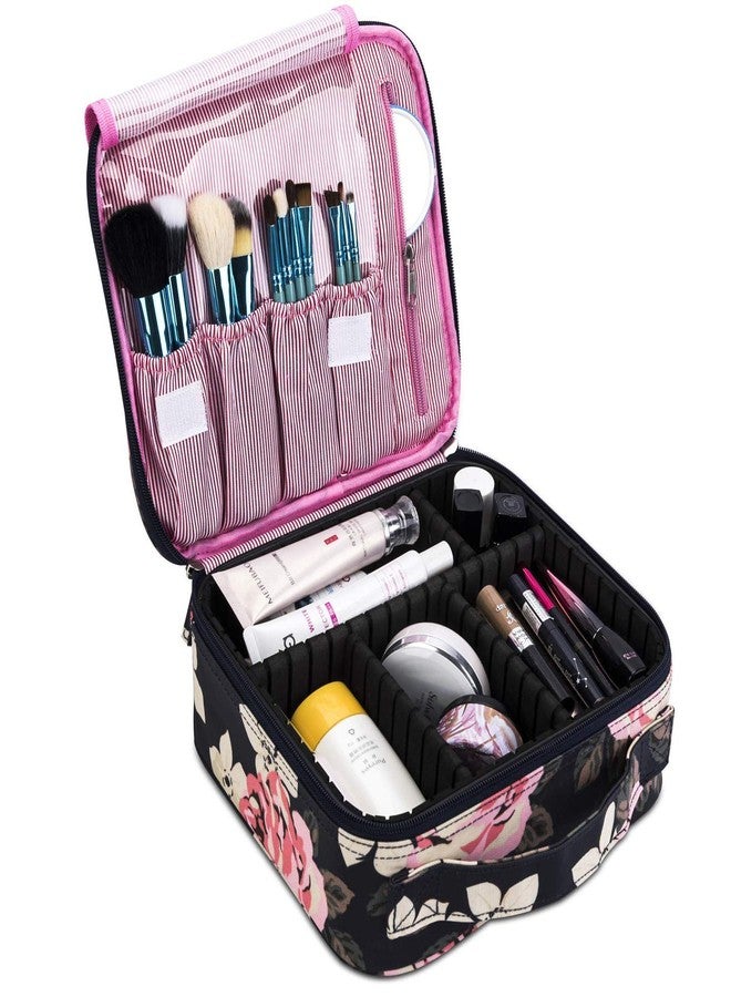 AAGNA Professional Nylon Cosmetic Makeup Kit Storage Organizer Travel Toiletry Bag, Make Up Bag PVC Waterproof Zippered Cosmetic Bag Vanity Bag with Adjustable Compartment (Black Printed) - Image 1