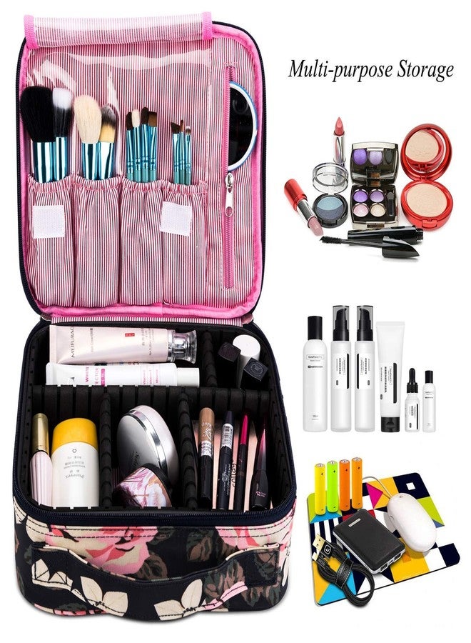 AAGNA Professional Nylon Cosmetic Makeup Kit Storage Organizer Travel Toiletry Bag, Make Up Bag PVC Waterproof Zippered Cosmetic Bag Vanity Bag with Adjustable Compartment (Black Printed) - Image 2
