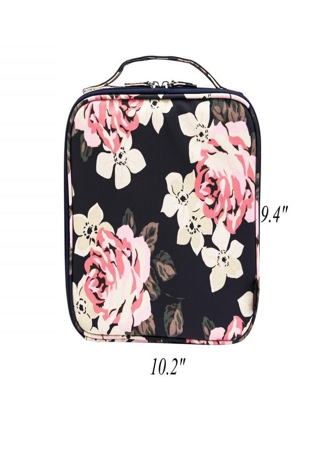 AAGNA Professional Nylon Cosmetic Makeup Kit Storage Organizer Travel Toiletry Bag, Make Up Bag PVC Waterproof Zippered Cosmetic Bag Vanity Bag with Adjustable Compartment (Black Printed) - Image 4