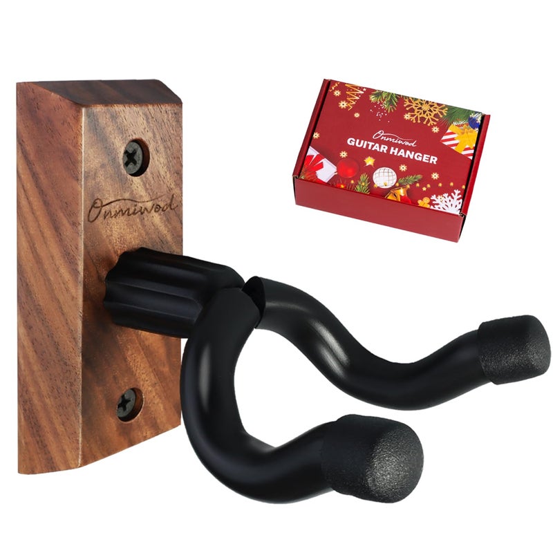 Onmiwod Guitar Wall Mount, Black Walnut Wood Guitar Hanger, U-Shaped Guitar Wall Hanger Mount, Guitar Holder Hook Stand Wall for Acoustic, Electric Guitar, Banjo, Bass, for Guitar Player Men Boy - Image 1