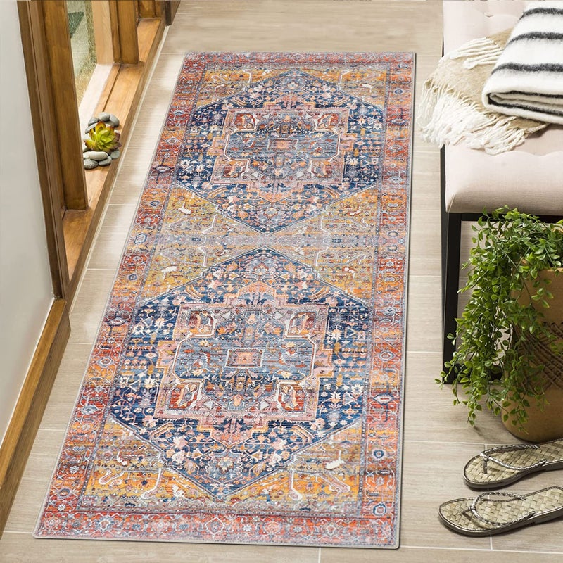 Cekene Vintage Runner Rugs 60x130cm Nonslip Washable Carpet Runner Low Pile Kitchen Rug Mat Boho Floor Mat for Kitchen Bathroom Bedroom