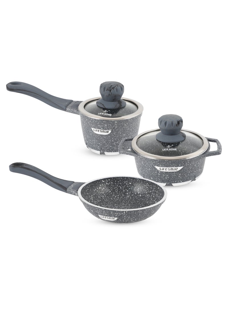 Life Smile Mini Cookware Set – Granite Nonstick Fry Pan, Sauce Pan & Soup Pot with Energy Saver Base - Image 1