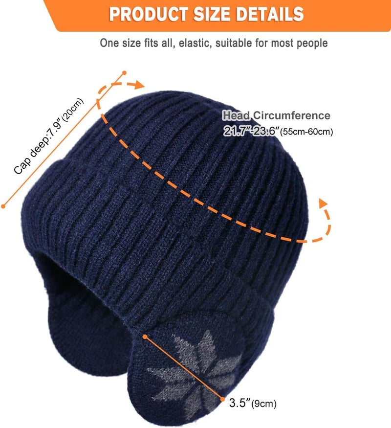 Infispace Men & Women Fur Lined Winter Knitted Beanie with Earflap| Snow Skullies Hat Outdoor Coldproof Ear Protection Wool Cap - Image 3
