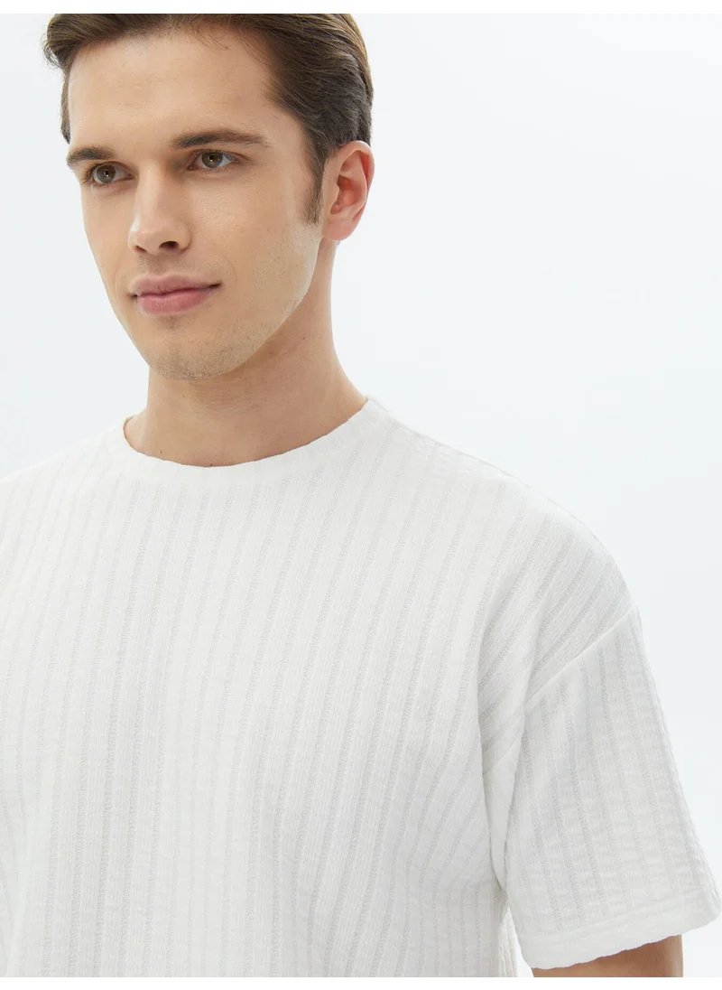 Kip White Jacquard Crew Neck Cotton Blend T-Shirt