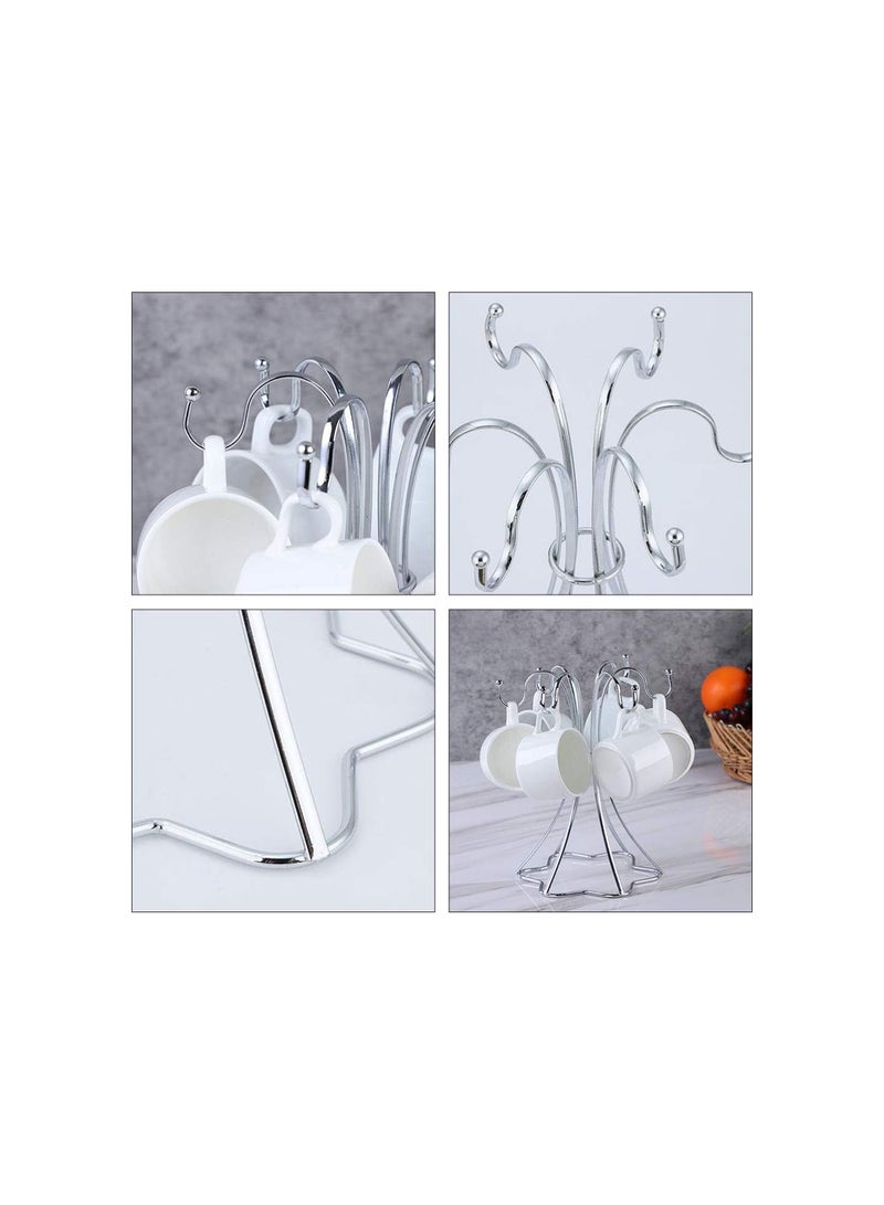 GGOOT Cup Drying Rack Coffee Mugs Drainer Holder Tree 6 Hook Countertop Teacup Storage Organizer Jewelry Display Stand Tray for Kitchen Cabinet Vanity Dresser Silver - Image 3