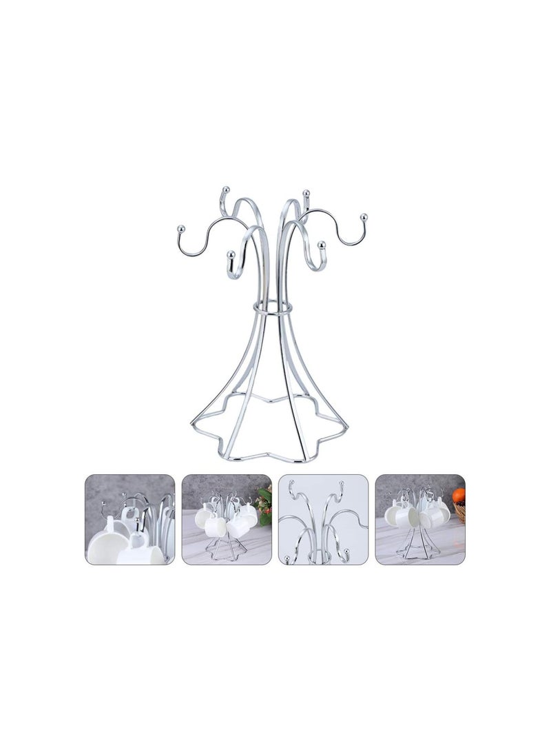 GGOOT Cup Drying Rack Coffee Mugs Drainer Holder Tree 6 Hook Countertop Teacup Storage Organizer Jewelry Display Stand Tray for Kitchen Cabinet Vanity Dresser Silver - Image 5