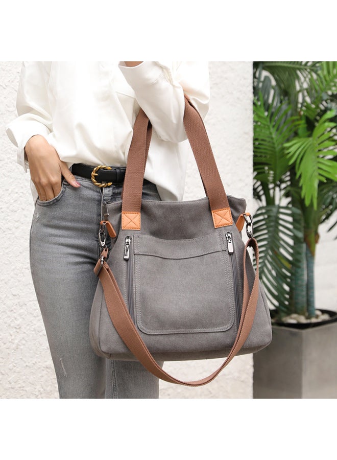 Casual Canvas Shoulder Bag Women's Crossbody Handbag Large Capacity Ladies Bag Business Commuting Style Polyester Lining-Color:Blue