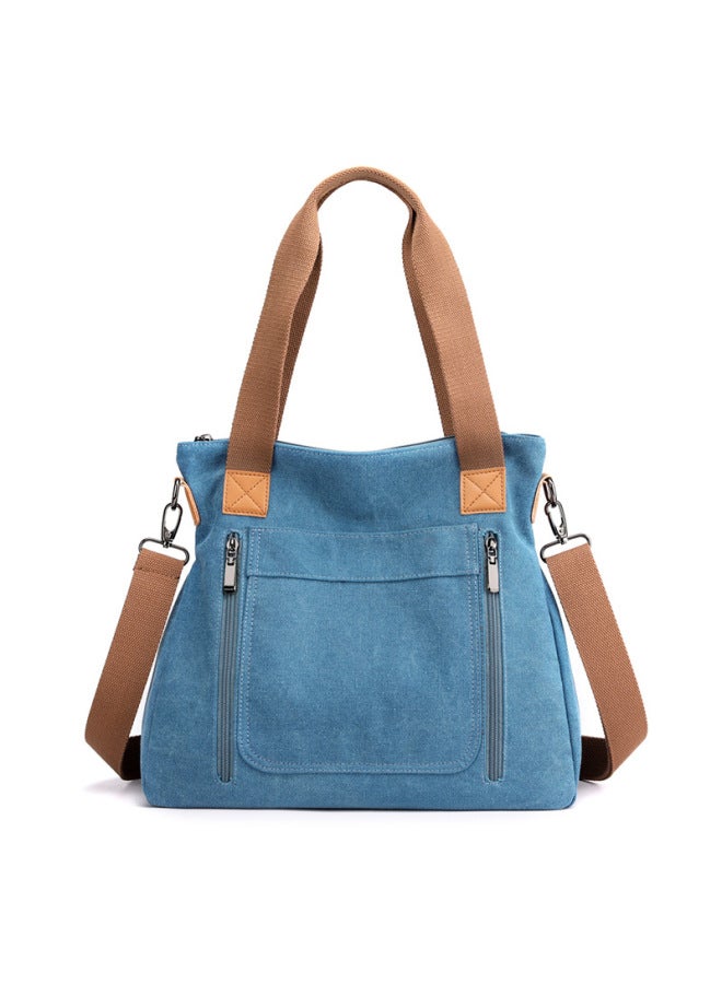 Casual Canvas Shoulder Bag Women's Crossbody Handbag Large Capacity Ladies Bag Business Commuting Style Polyester Lining-Color:Blue