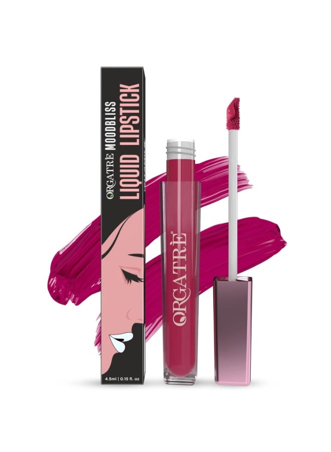 Orgatre Moodbliss Liquid Lipstick | Waterproof, Long Lasting & Smudge Proof | Non-Drying, Lightweight & Highly Pigmented | Matte Finish | 4.5ml (Petal Kiss) - Image 1