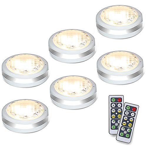 Starxing Puck Lights with Remote, Battery Operated Under Cabinet Lighting, Led Tap Light with Remote Control, Locker Light Closet Light, 4000K Natural White (6PK) - Image 1
