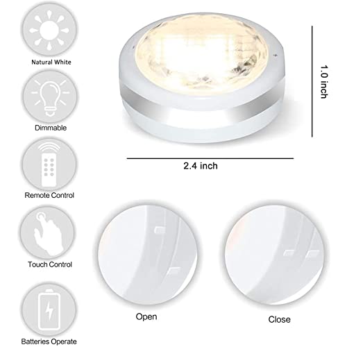 Starxing Puck Lights with Remote, Battery Operated Under Cabinet Lighting, Led Tap Light with Remote Control, Locker Light Closet Light, 4000K Natural White (6PK) - Image 2