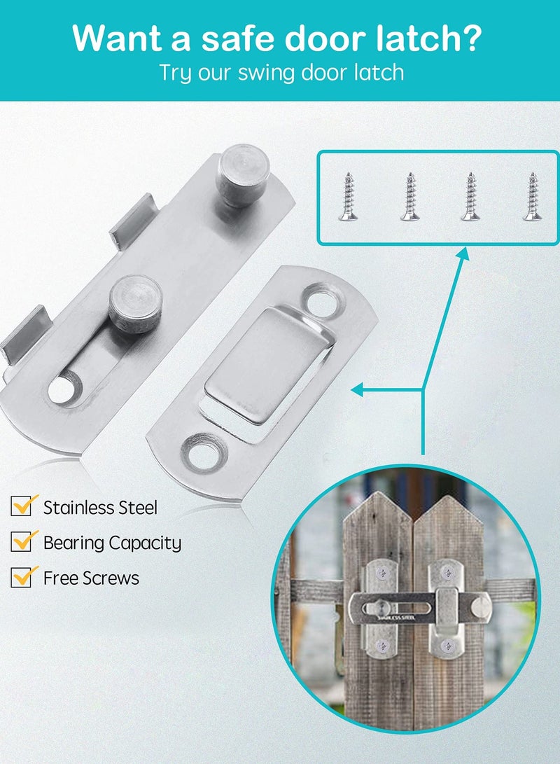 SOLARAE Door Lock, Stainless Steel Gate Latches, Flip Door Lock Latch, Safety Door Bolt Latch Lock Suitable for Door and Window, Barn Door Latch, Coop, Garden, Household, Bathroom(Silver) - Image 2