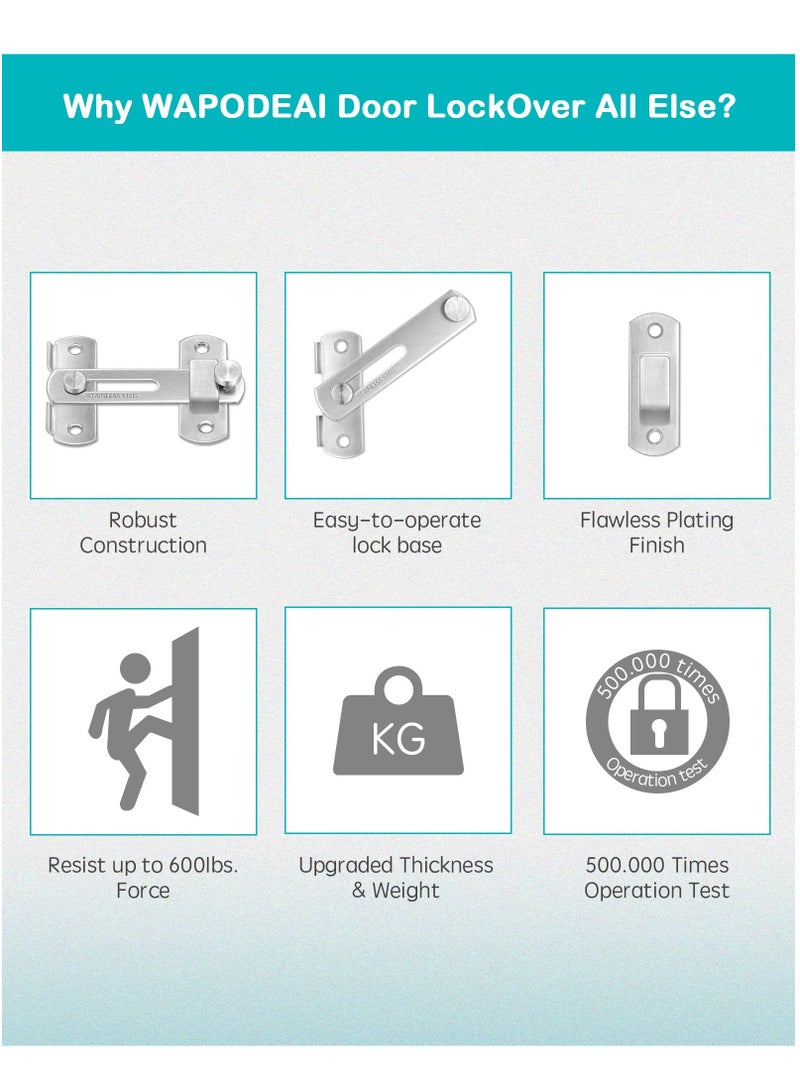 SOLARAE Door Lock, Stainless Steel Gate Latches, Flip Door Lock Latch, Safety Door Bolt Latch Lock Suitable for Door and Window, Barn Door Latch, Coop, Garden, Household, Bathroom(Silver) - Image 5
