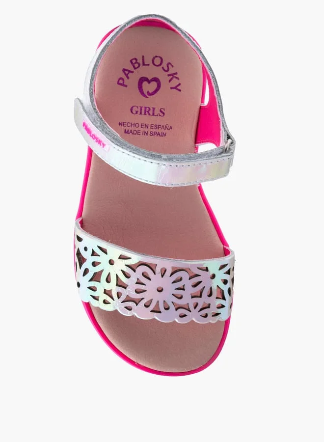 Pablosky Girls' Cutout Detail Sandals with Hook and Loop Closure