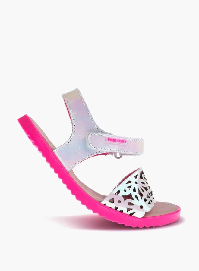 Pablosky Girls' Cutout Detail Sandals with Hook and Loop Closure