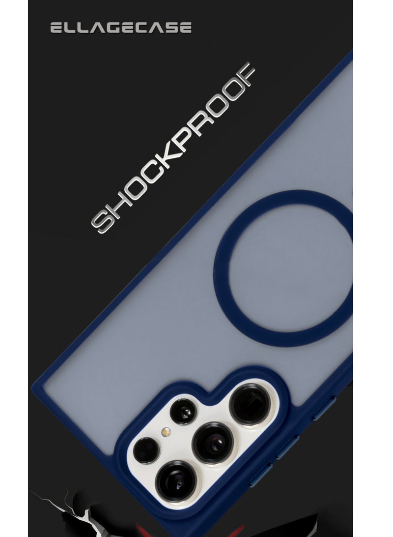 ELLAGECASE حافظة أنيقة زرقاء لهاتف سامسونج جالاكسي S24 ألترا، حماية كاميرا قوية، مضادة للصدمات، حماية معززة، متوافقة مع شحن MagSafe والشحن اللاسلكي - Image 2