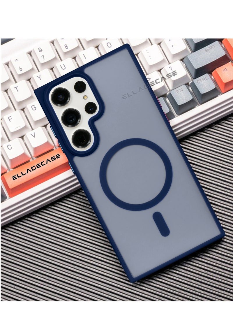 ELLAGECASE حافظة أنيقة زرقاء لهاتف سامسونج جالاكسي S24 ألترا، حماية كاميرا قوية، مضادة للصدمات، حماية معززة، متوافقة مع شحن MagSafe والشحن اللاسلكي - Image 5