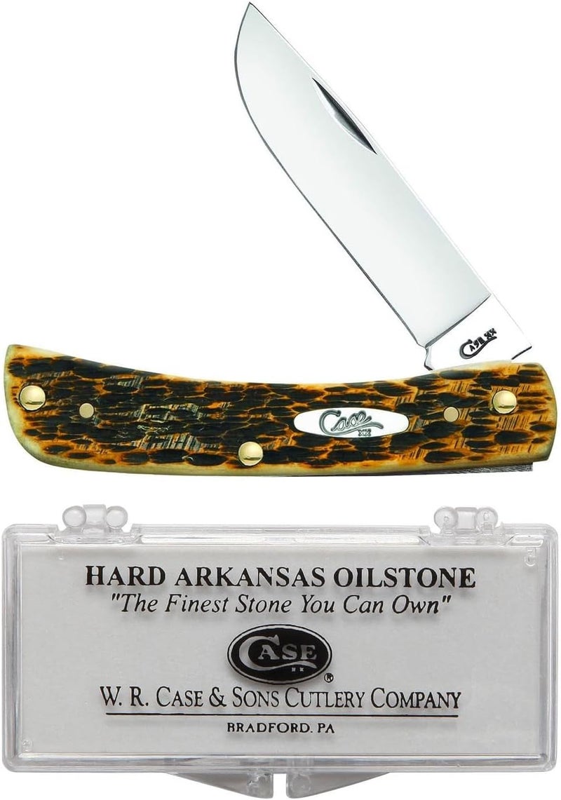 Case XX WR Pocket Knife Sod Buster Jr, Amber Bone Handle, Stainless Steel Blades, Length Closed: 3 5/8 Inches W/Sharpening Stone - Image 1