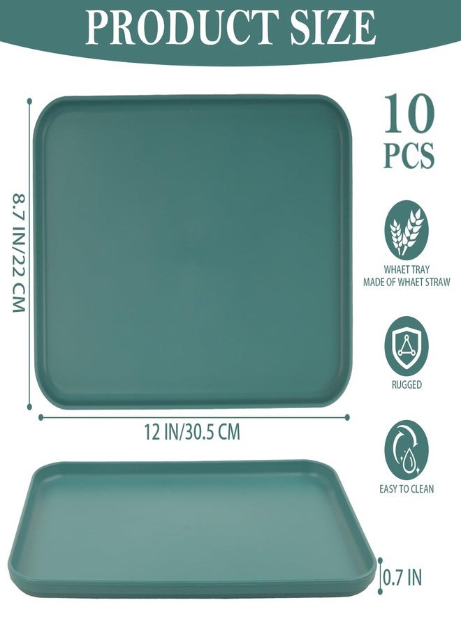 Coobbar Fast Food Serving Tray, 10 Pack Wheat Straw Cafeteria Tray, Non-Slip Rectangular Platter for Party, Home, Stackable Restaurant Serving Tray Set, BPA-Free,12.2 x 8.7 Inch (Dark Green) - Image 2