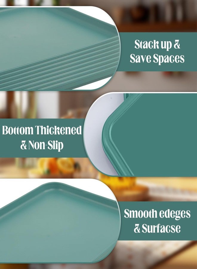 Coobbar Fast Food Serving Tray, 10 Pack Wheat Straw Cafeteria Tray, Non-Slip Rectangular Platter for Party, Home, Stackable Restaurant Serving Tray Set, BPA-Free,12.2 x 8.7 Inch (Dark Green) - Image 3