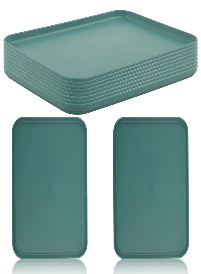 Coobbar Fast Food Serving Tray, 10 Pack Wheat Straw Cafeteria Tray, Non-Slip Rectangular Platter for Party, Home, Stackable Restaurant Serving Tray Set, BPA-Free,12.2 x 8.7 Inch (Dark Green) - Image 1