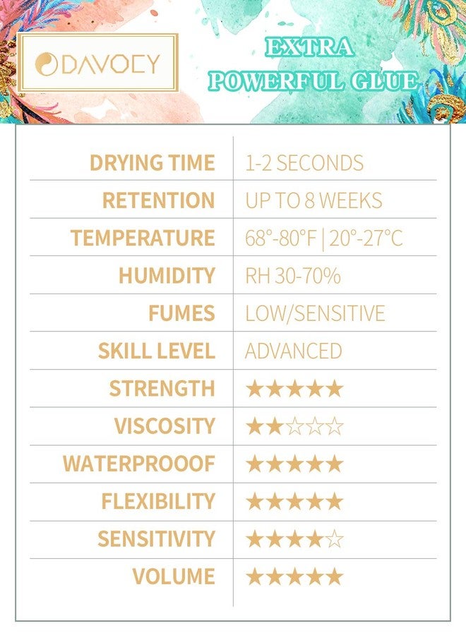 Davocy Eyelash Extension Glue, Davocy 10 ml Extra Strong Eyelash Extension Glue for Professional Use, 1-2 Sec Dry Time, 6-8 Weeks Retention, Latex Free Black Adhesive Supplies for Sensitive Eyes. 10ml 0.34OZ - Image 3