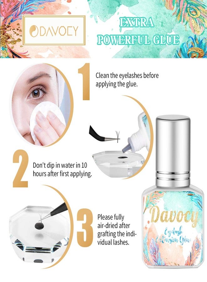 Davocy Eyelash Extension Glue, Davocy 10 ml Extra Strong Eyelash Extension Glue for Professional Use, 1-2 Sec Dry Time, 6-8 Weeks Retention, Latex Free Black Adhesive Supplies for Sensitive Eyes. 10ml 0.34OZ - Image 4