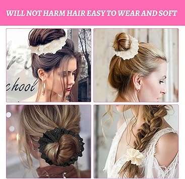Eophmi Large Lace Scrunchie2 Pcs Oversized ScrunchieLarge WhiteLace ScrunchieBig ScrunchieLarge Hair Scrunchies Accessories for Ladies GirlsGiant ScrunchieThick Hair Bulk Scrunchies Accessories - Image 5